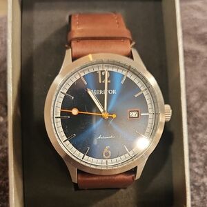 Heritor Men's Classic Blue Dial Watch with Brown Leather Strap